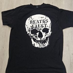 Deaths Vault Skull Tultex  T-Shirt Black Crew Neck Men's Size L 100% cotton